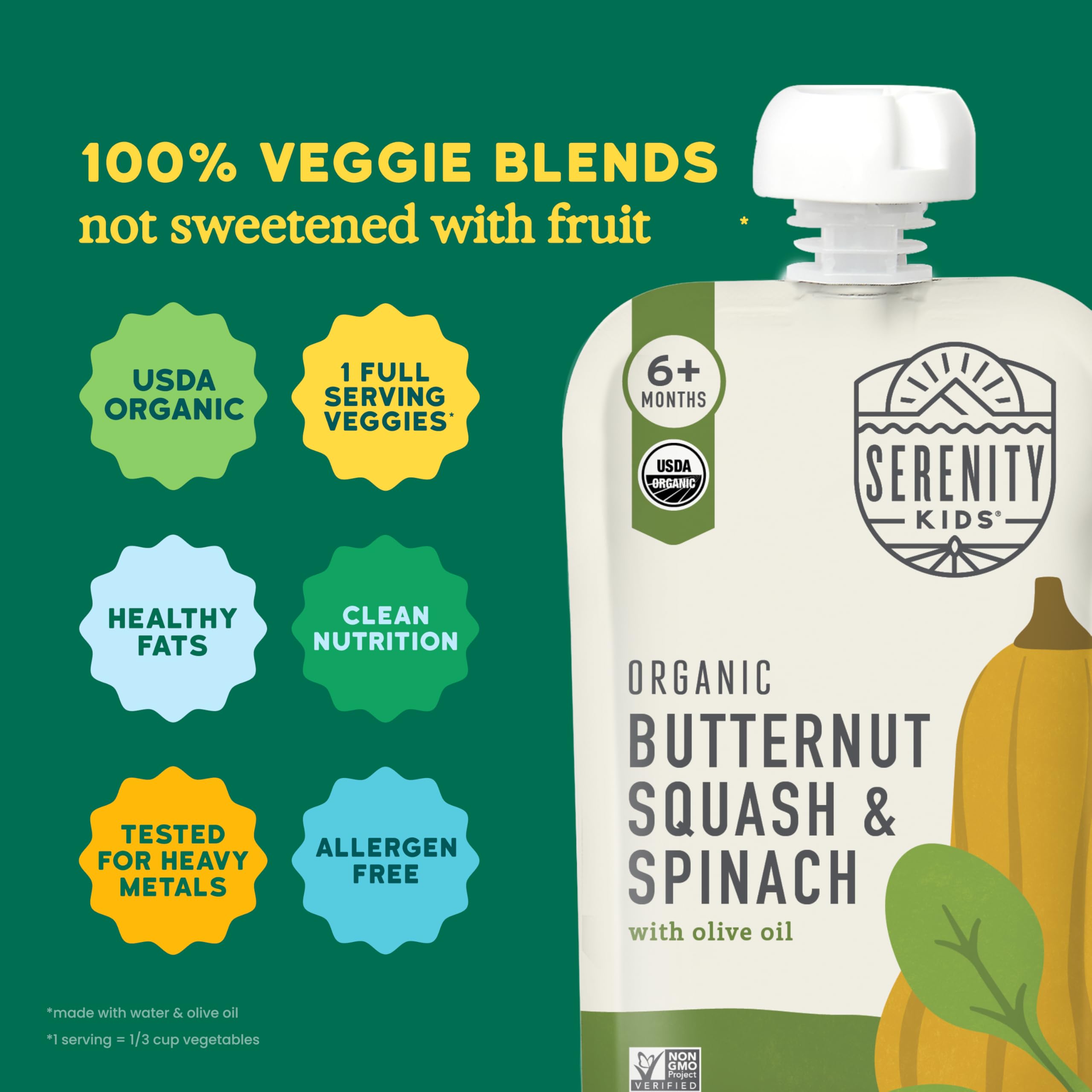 Serenity Kids pouch nutrition shot highlights healthy fats from avocado oil.