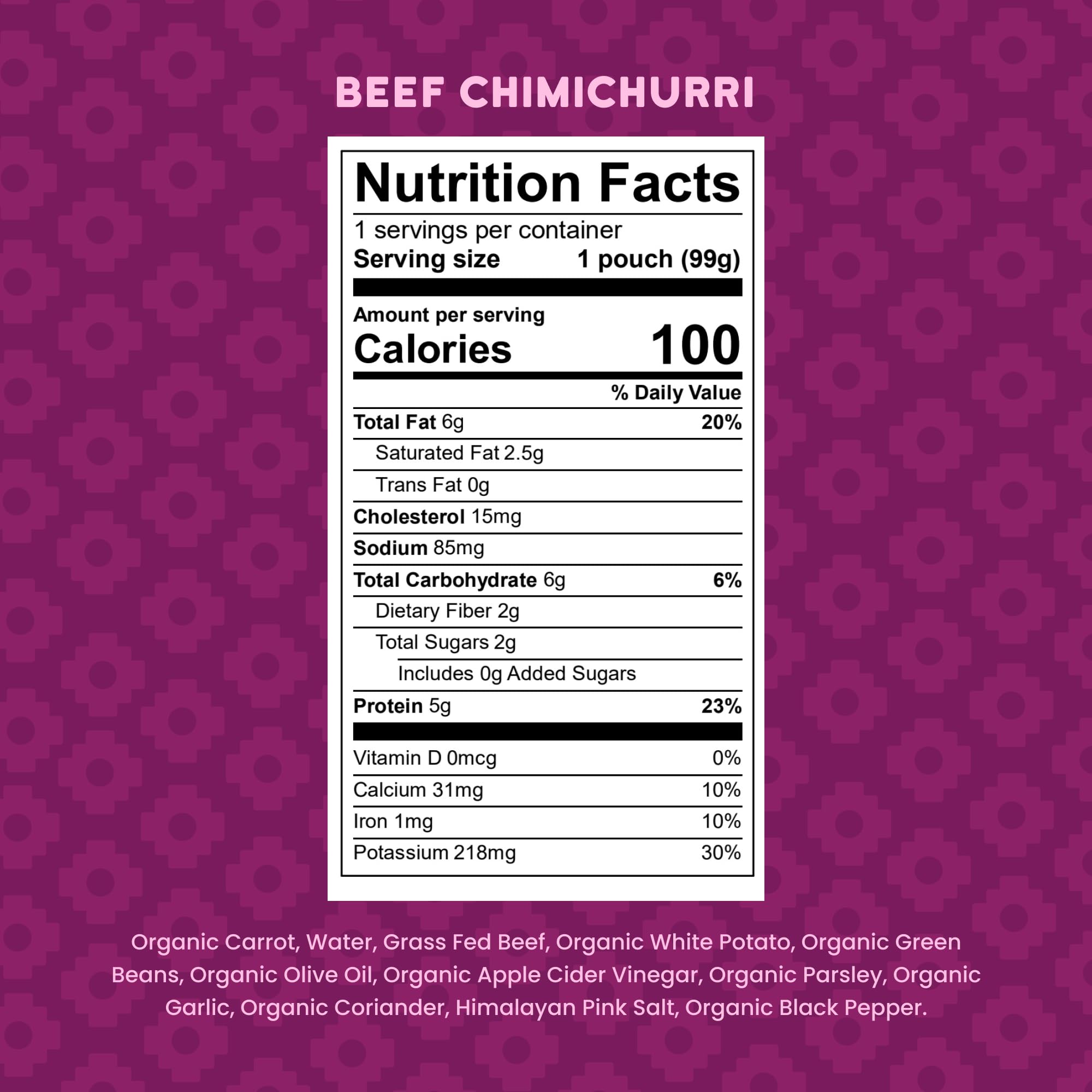 Serenity Kids beef chimichurri pouch opened showing grab-and-go nutrition.