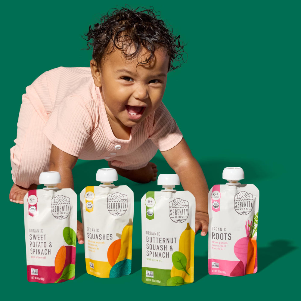 Serenity Kids BPA-free pouches for worry-free travel feeding.