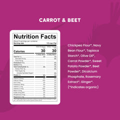 Serenity Kids carrot-beet puffs on a highchair tray illustrating savory veggie introduction for babies.
