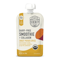 Serenity Kids dairy-free smoothie pouch front view for on-the-go toddler snacking.