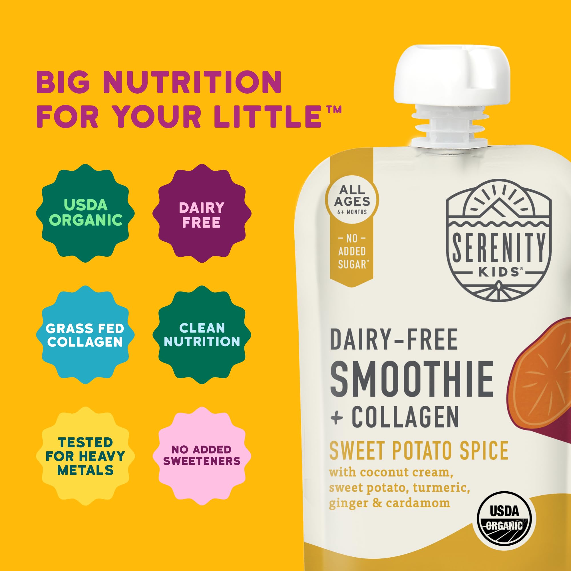 Serenity Kids smoothie pour into cup demonstrates quick, mess-minimized serving.