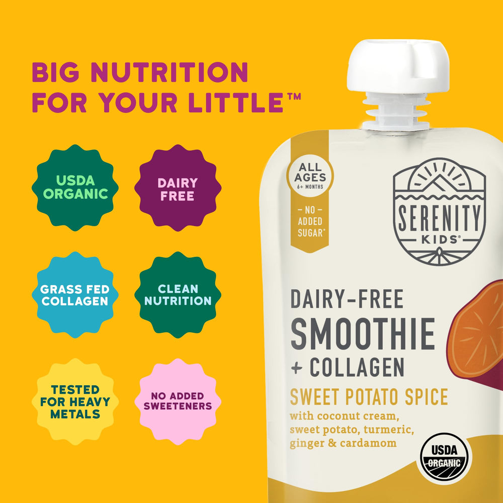 Serenity Kids smoothie pour into cup demonstrates quick, mess-minimized serving.
