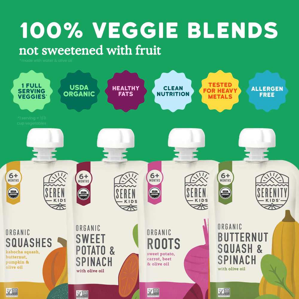 Serenity Kids no-added-sugar pouch offering clean baby snacking.
