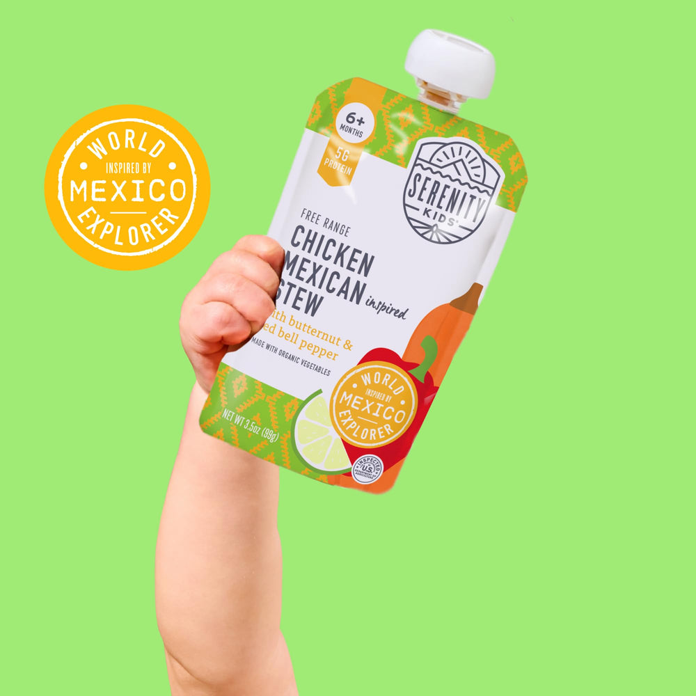 Serenity Kids 18-pouch variety pack image showcases flavor variety for meals.
