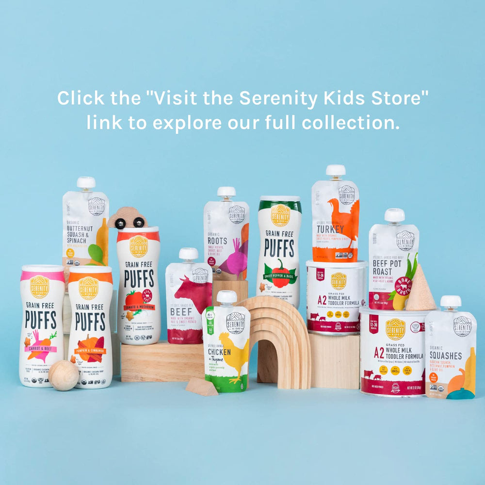 Serenity Kids 6+ month puree texture visible for easy swallowing.