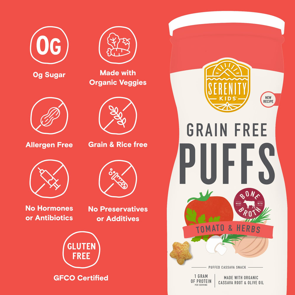 Serenity Kids puffs on a plate for easy, mess-minimizing snacking.