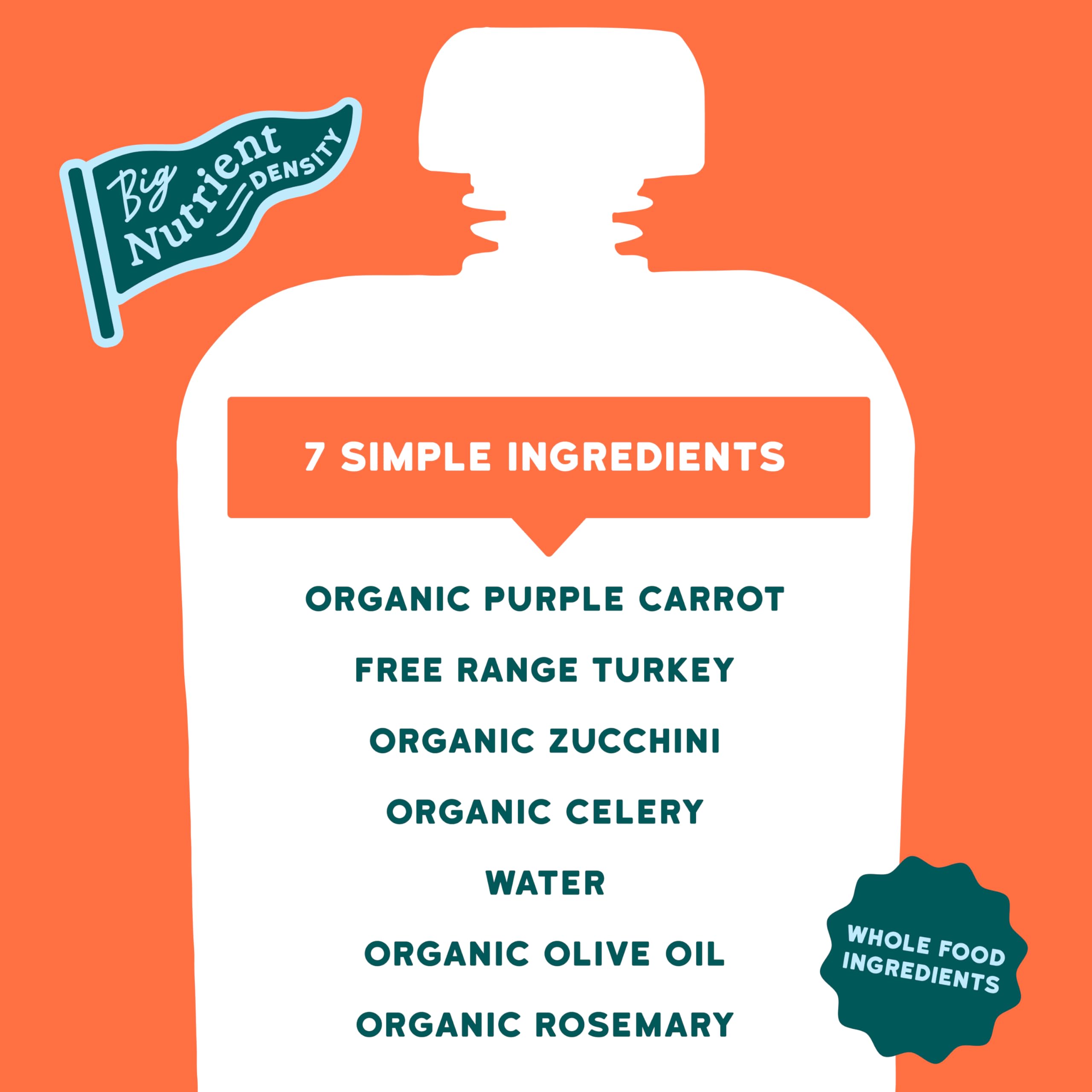 Serenity Kids turkey rosemary olive oil pouch closeup showing wholesome ingredients for little eaters.