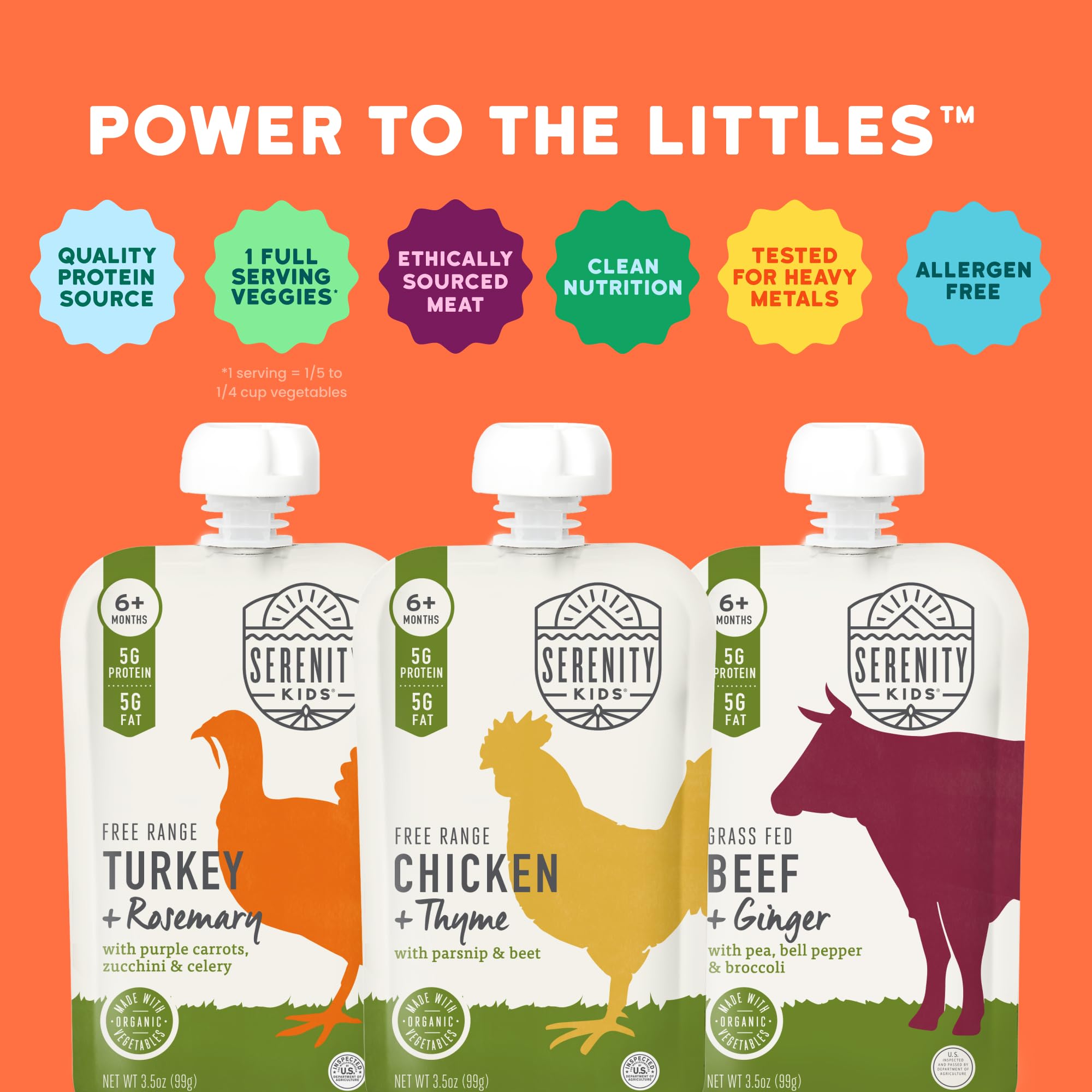 Serenity Kids veggie-first puree close-up highlighting wholesome veggie nutrition.