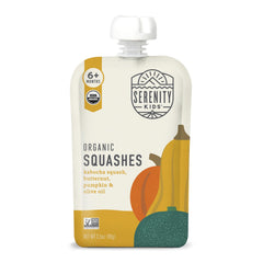 Serenity Kids veggie puree pouch hero ready for baby meals with organic squash blend
