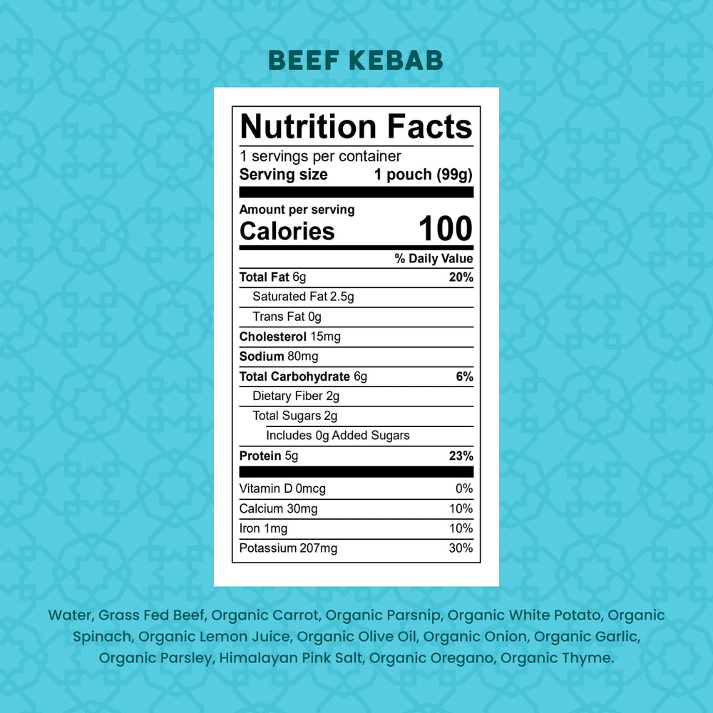 Serenity Kids beef kebab pouch open reveals meal-ready protein boost for outings.