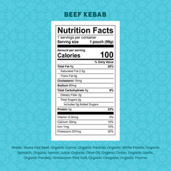 Serenity Kids beef kebab pouch open reveals meal-ready protein boost for outings.