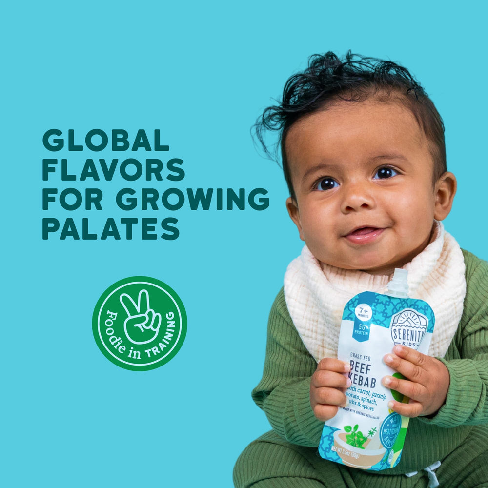 Serenity Kids beef kebab serving moment invites a toddler-friendly bite.
