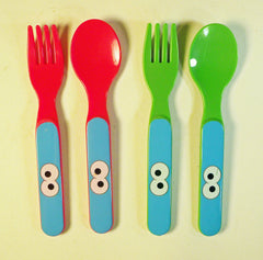 Sesame Street Cookie Monster utensils with eyes, easy-to-hold for toddlers during meals