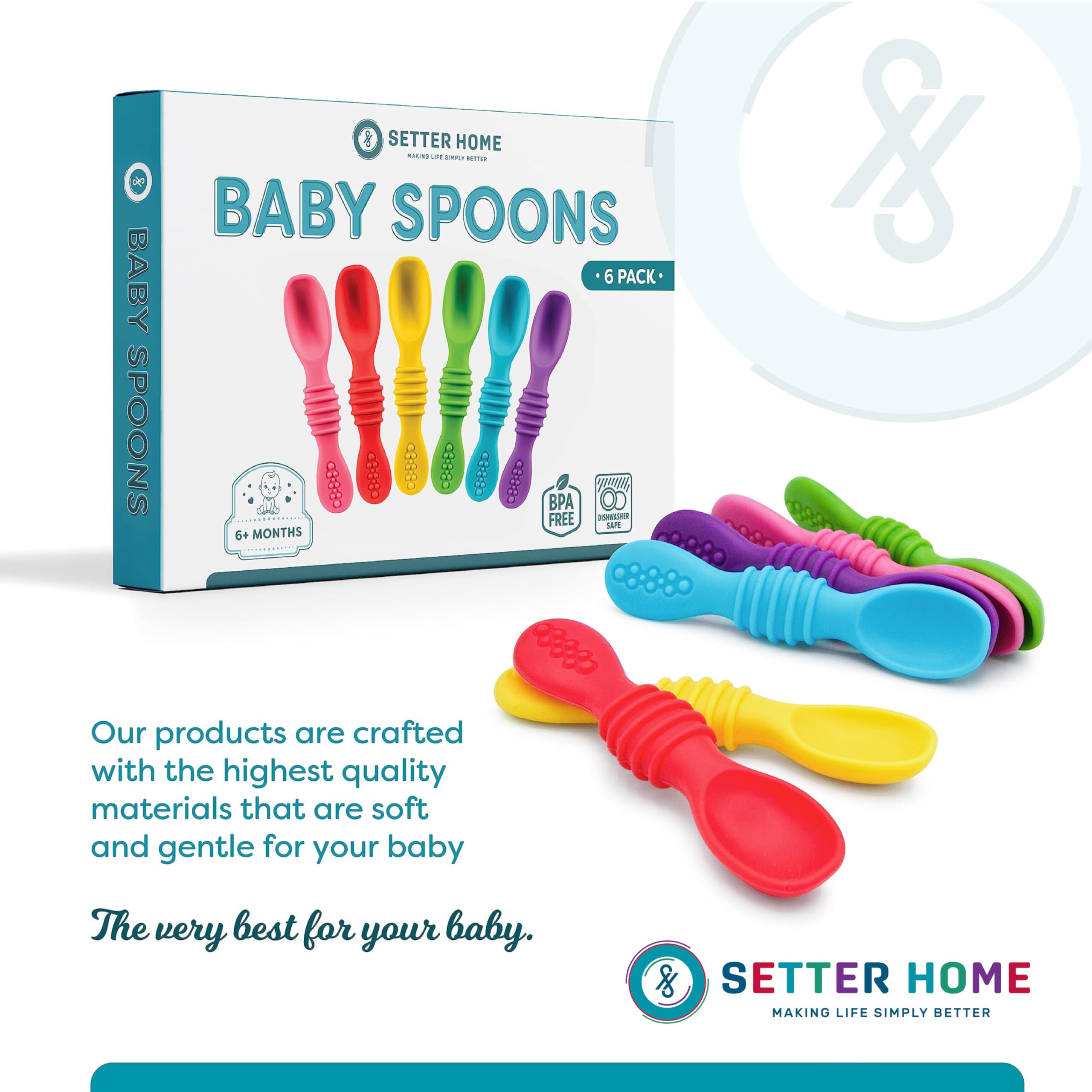 Setter Home closeup vibrant spoons showcase sturdy silicone material.