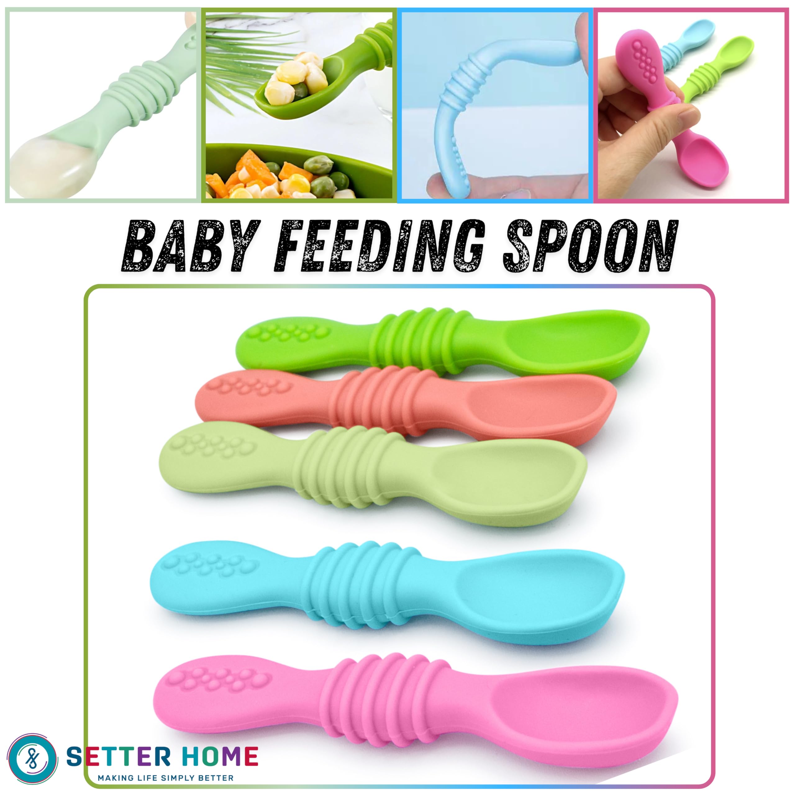 Setter Home spoons teething soft gums—gentle silicone soothes teething