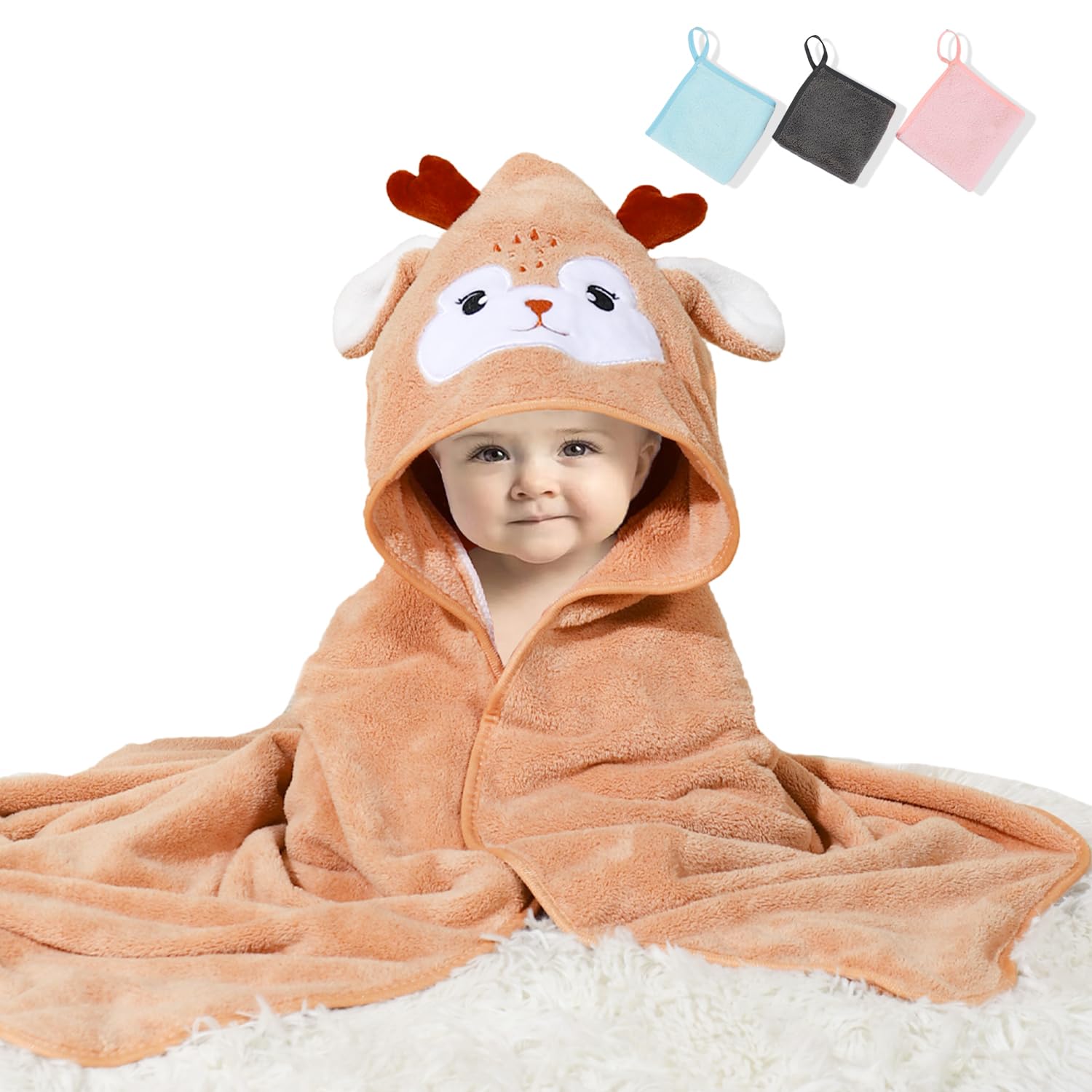 SEVDO Baby Hooded Towel hero image shows plush fabric for gentle bath time.