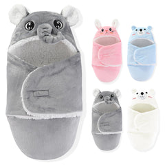 SEVDO gray elephant swaddle closeup showing plush design for cozy newborn sleep.