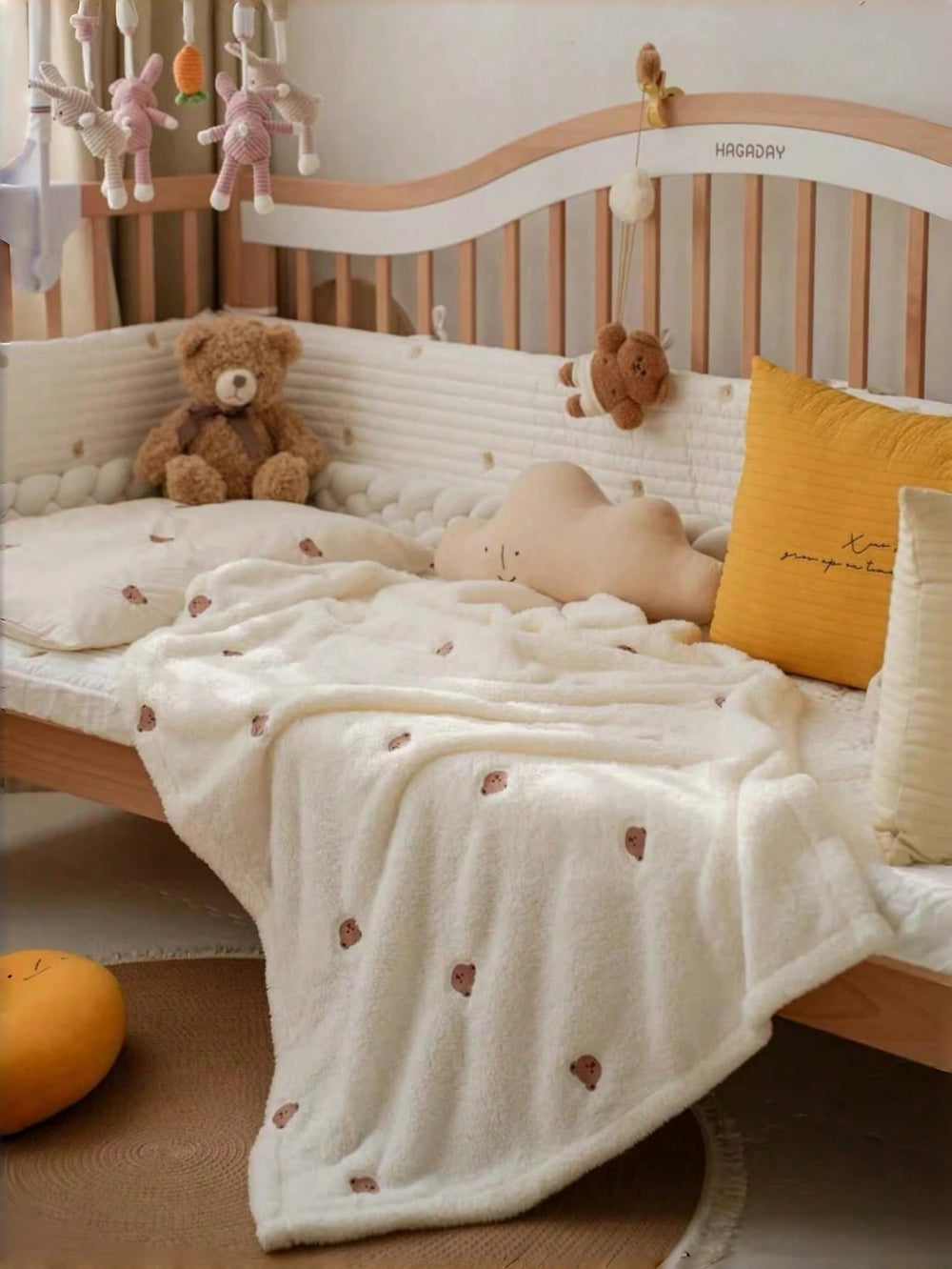 SEVDO Ultra Soft Embroidery Cozy blanket nursery-crib scene showcases cozy sleep setup