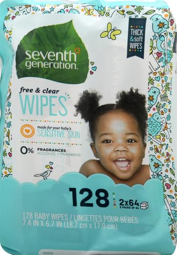Seventh Generation Baby Wipes Free & Clear label emphasizes fragrance-free cleaner for sensitive skin.