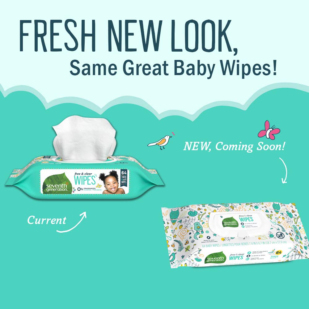 Seventh Generation Baby Wipes Free & Clear wipe texture close-up, thick and soft for messes.