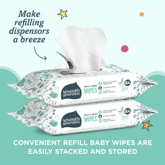 Seventh Generation Baby Wipes tape-seal closure enables easy stacking and refilling dispensers.