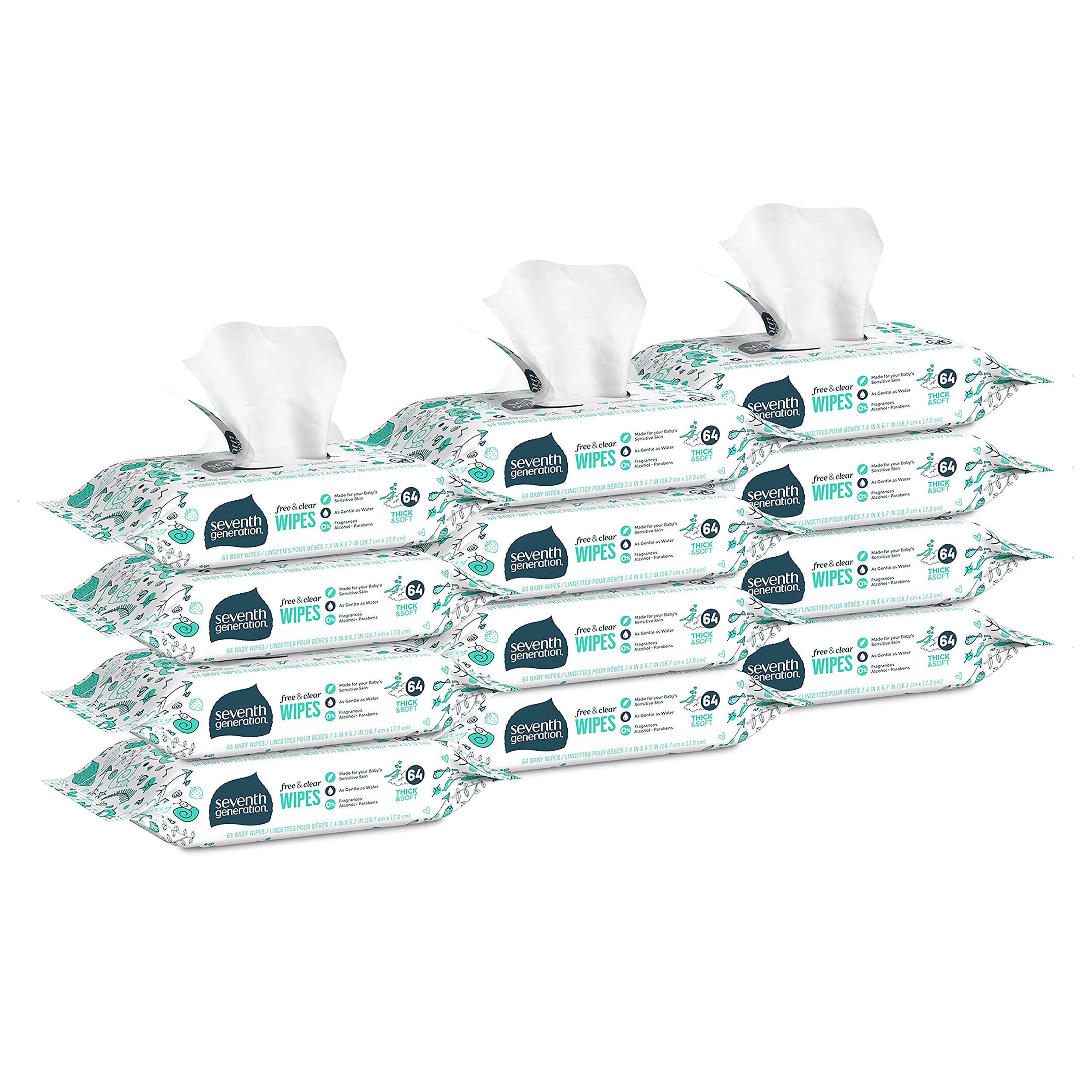Seventh Generation baby wipes unscented close-up show thick, gentle texture for sensitive skin.