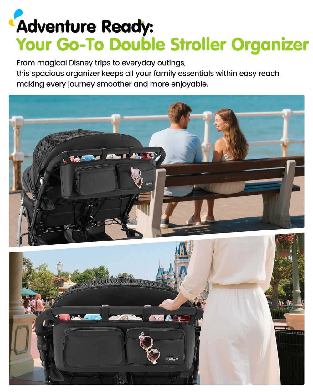 SEVORGINA strap-system shows six-strap stability during bumpy rides.