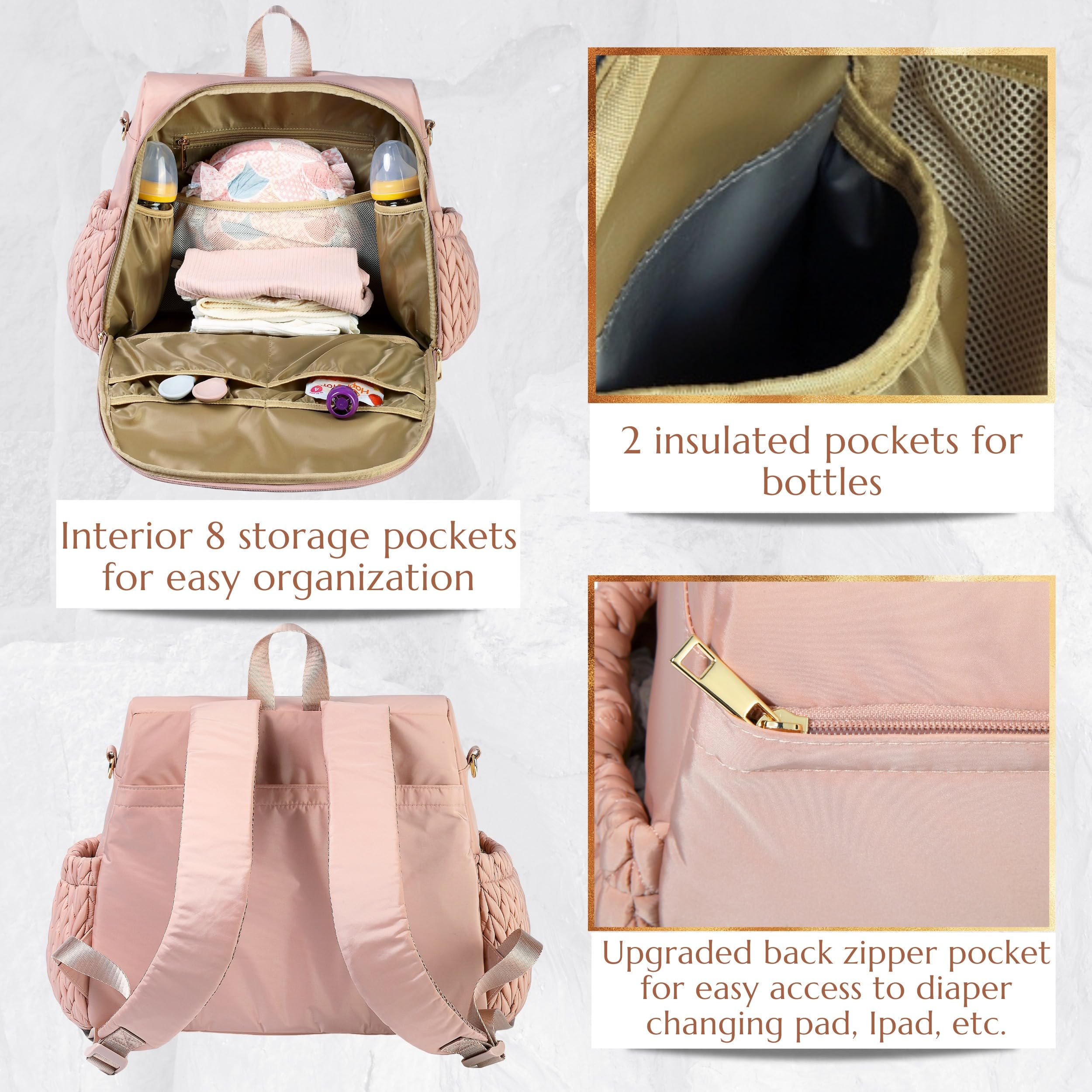 SEWBOO Allie Backpack dusty rose changing pad included for quick changes
