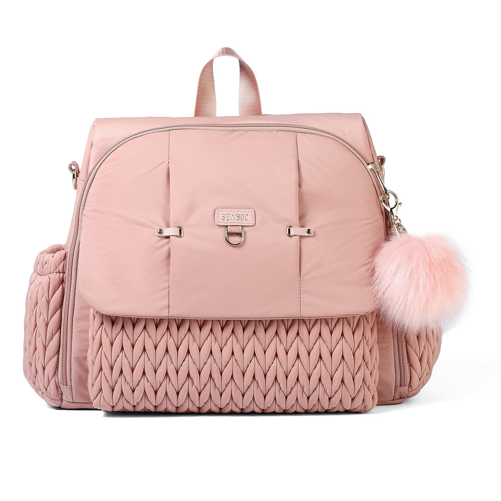 SEWBOO Allie Backpack dusty rose front view showing chic style and roomy storage