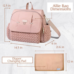 SEWBOO Allie Backpack dusty rose interior view with 13 pockets keeping diapers organized
