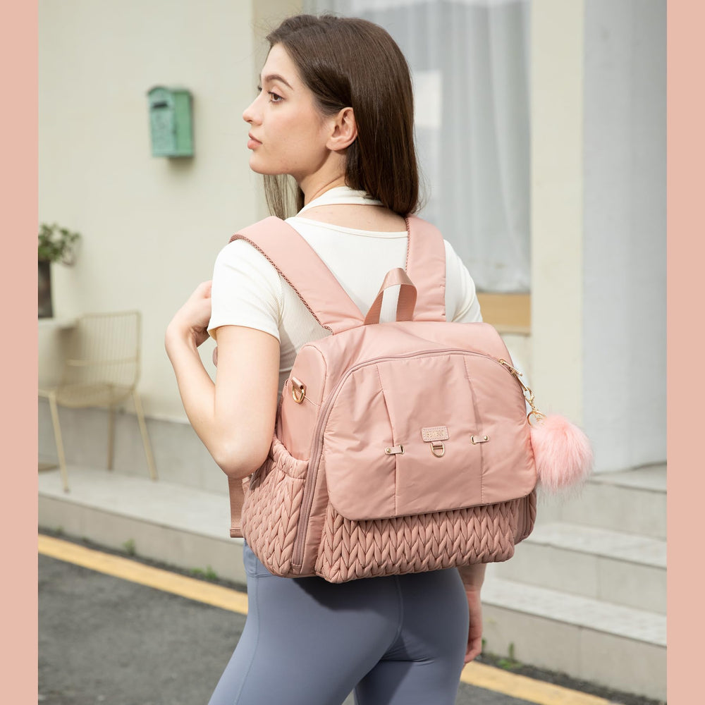 SEWBOO Allie Backpack dusty rose stroller clips for hands-free strolling