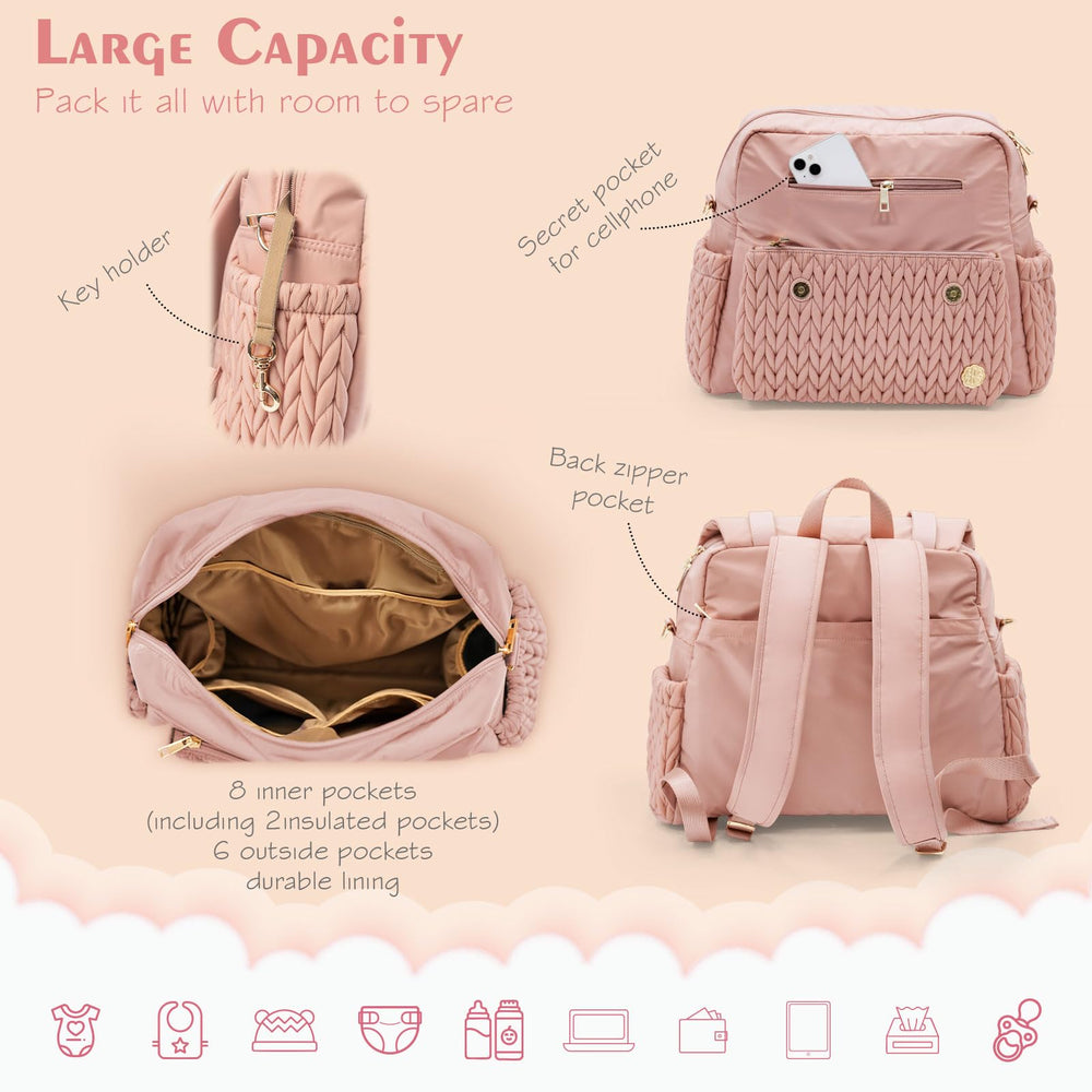 SEWBOO diaper bag backpack with changing pad included for quick, comfortable changes