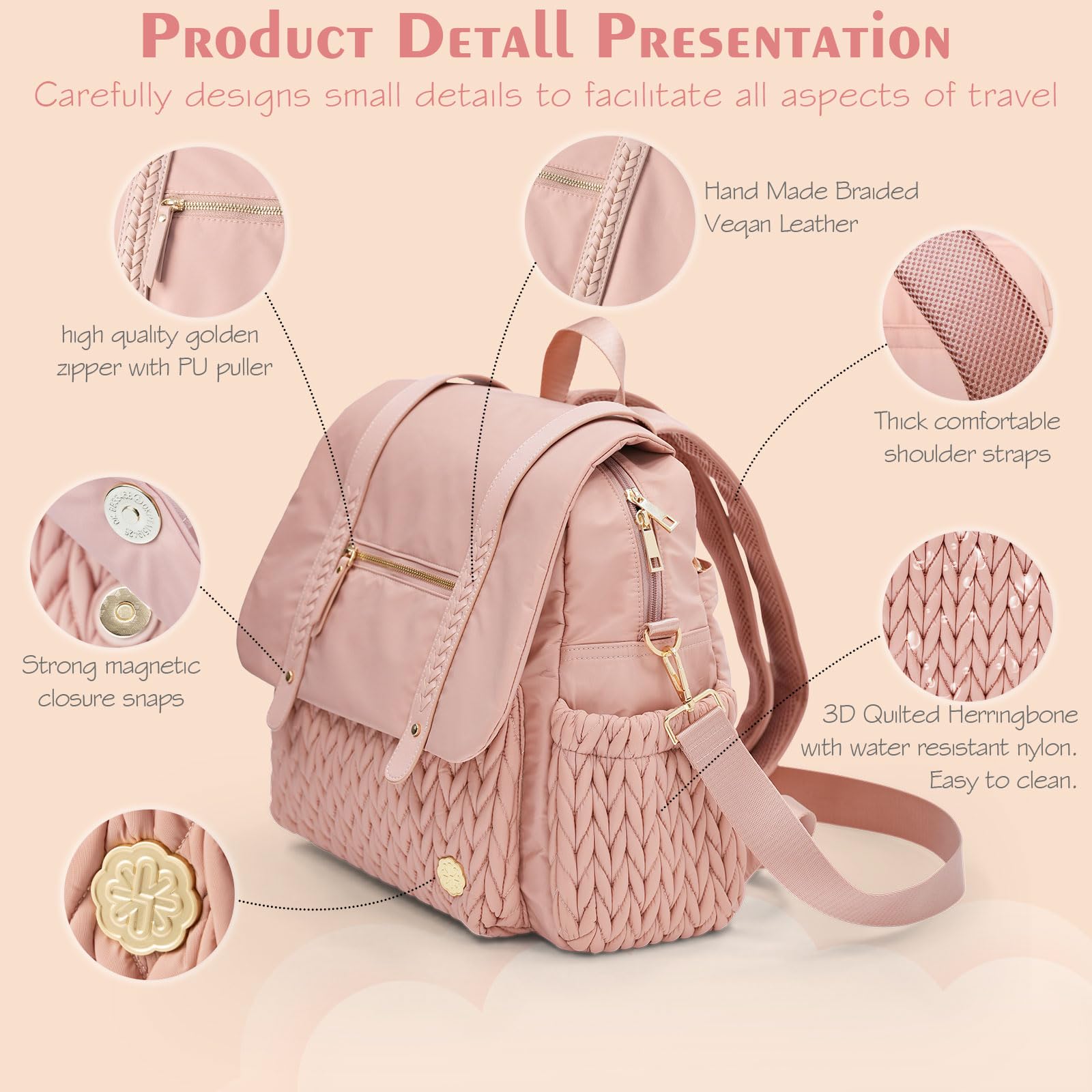 SEWBOO diaper bag backpack interior pockets keep bottles, wipes, and keys organized