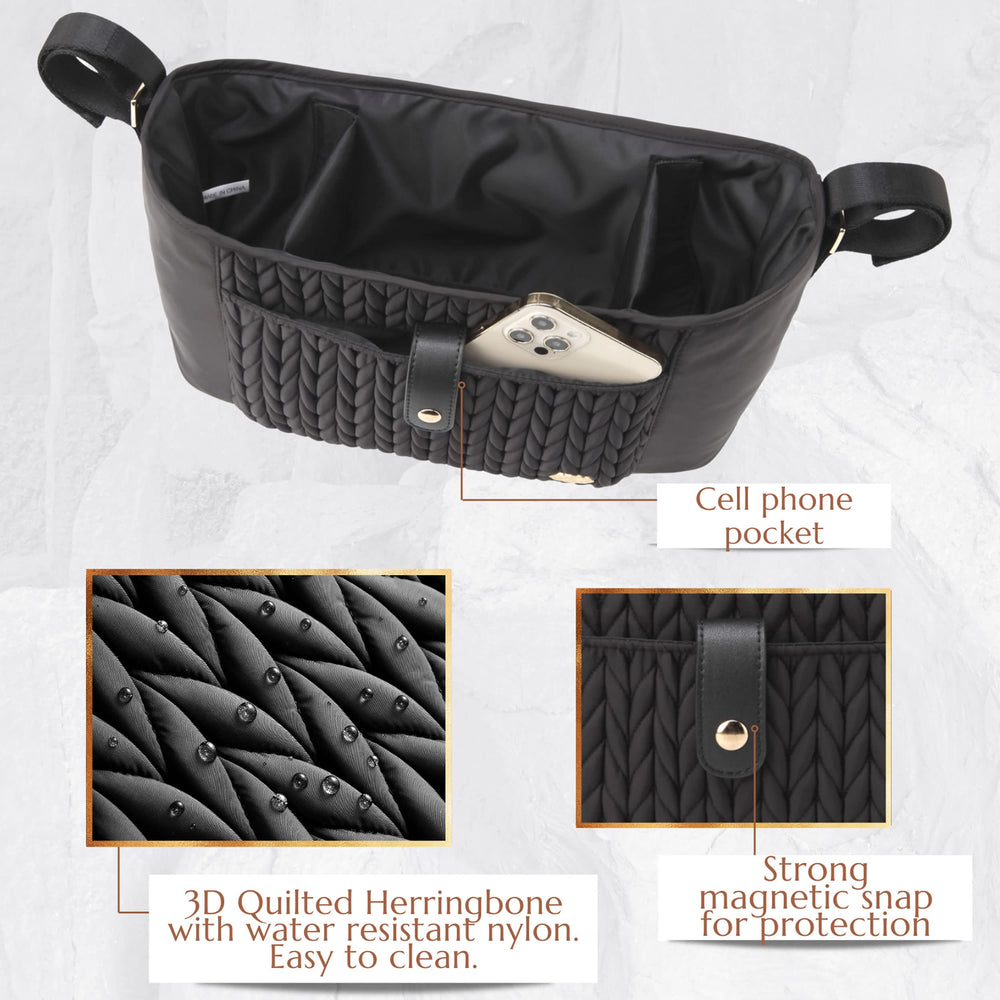 SEWBOO universal stroller organizer black option shown for versatile daily use