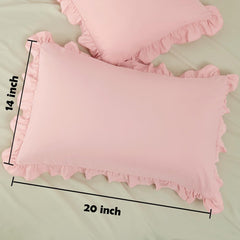 Sewdudely pink ruffle pillow case adds gentle decor and comfort.