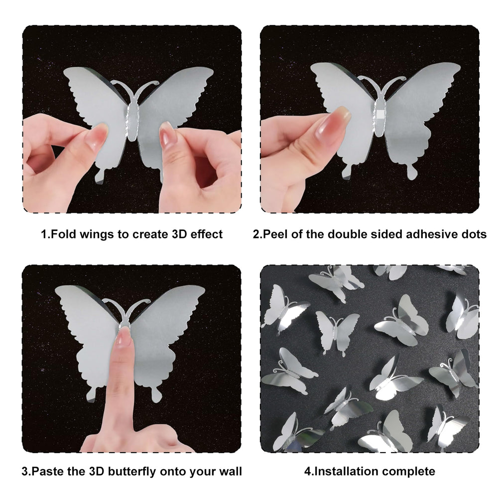 Seyal 3D butterfly wall decor on walls and mirrors adds dimensional shine.