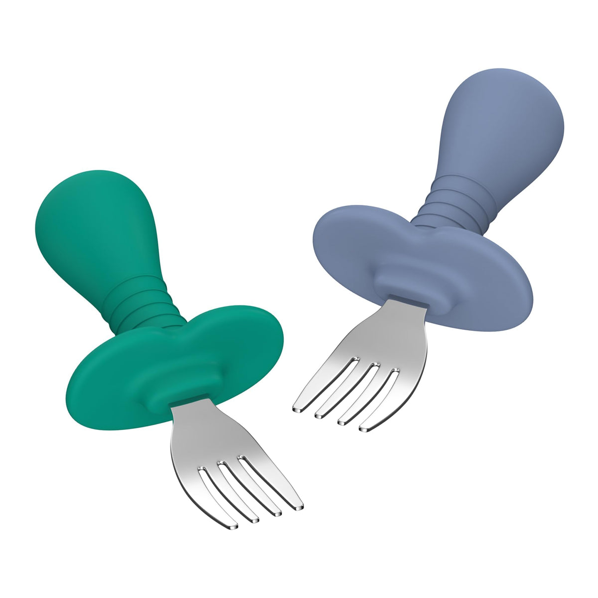SFCCMM baby forks anti-choke design in green-blue aids self-feeding.