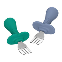 SFCCMM baby forks anti-choke design in green-blue aids self-feeding.