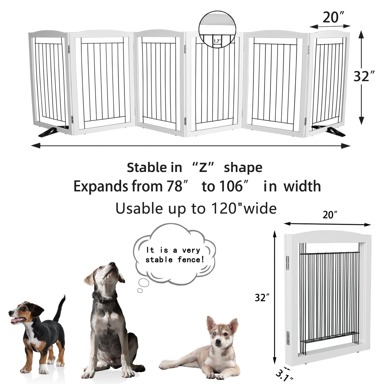 SFJC dog fence indoor collapsed dimensions 20 inches wide.