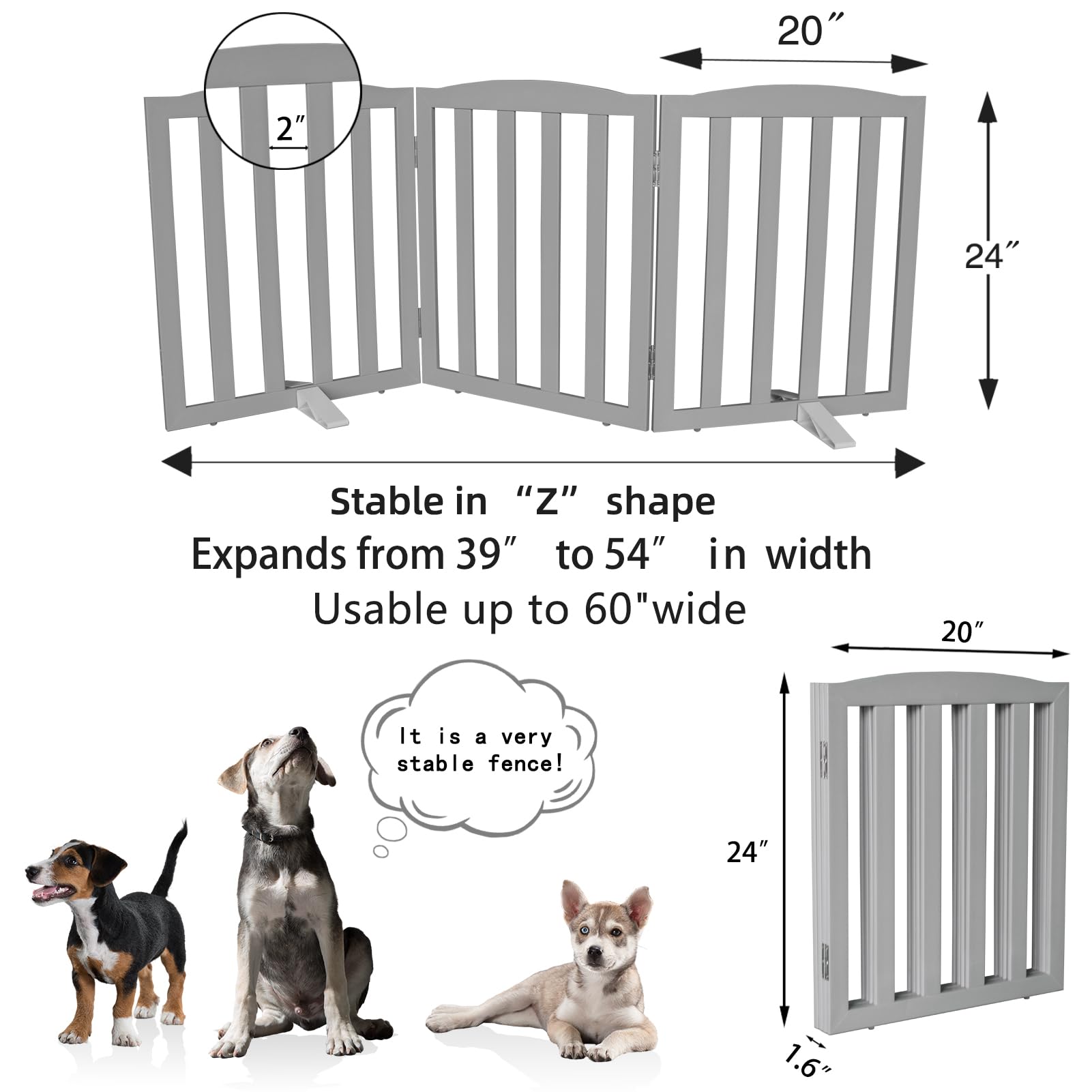 Three-panel design creates flexible barriers across stairs, hallways, or doorways.