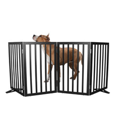 SFJC dog gate assembled in an entryway showing sturdy four-panel construction for pet containment.