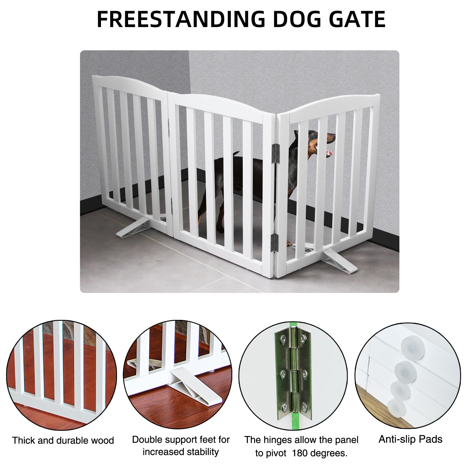 SFJC freestanding design with non-slip rubber feet protects floors while defining dog-friendly zones