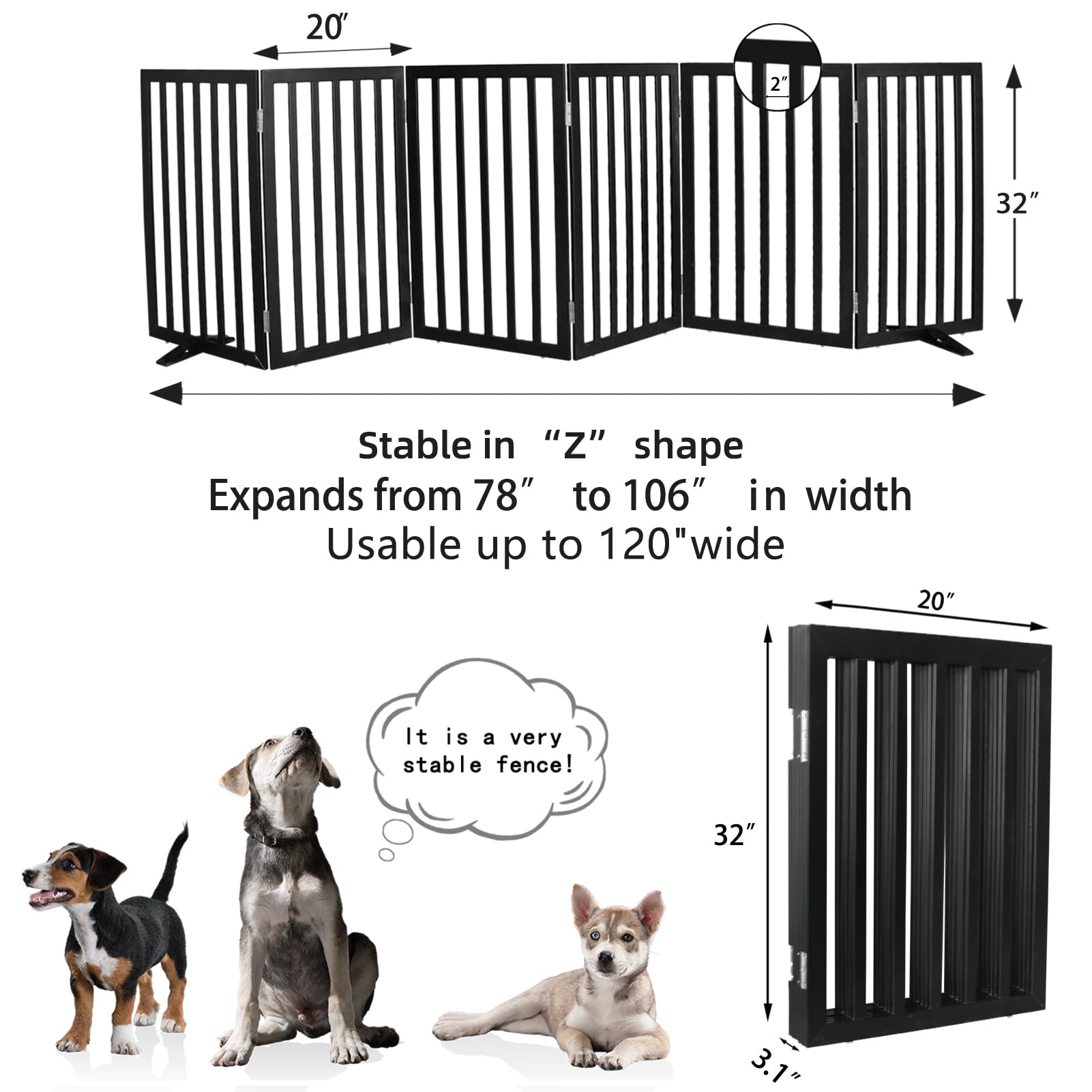 SFJC dog gate collapsed dimensions show compact storage.