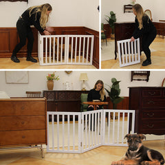 SFJC dog gate folded frame demonstrates compact storage and easy portability