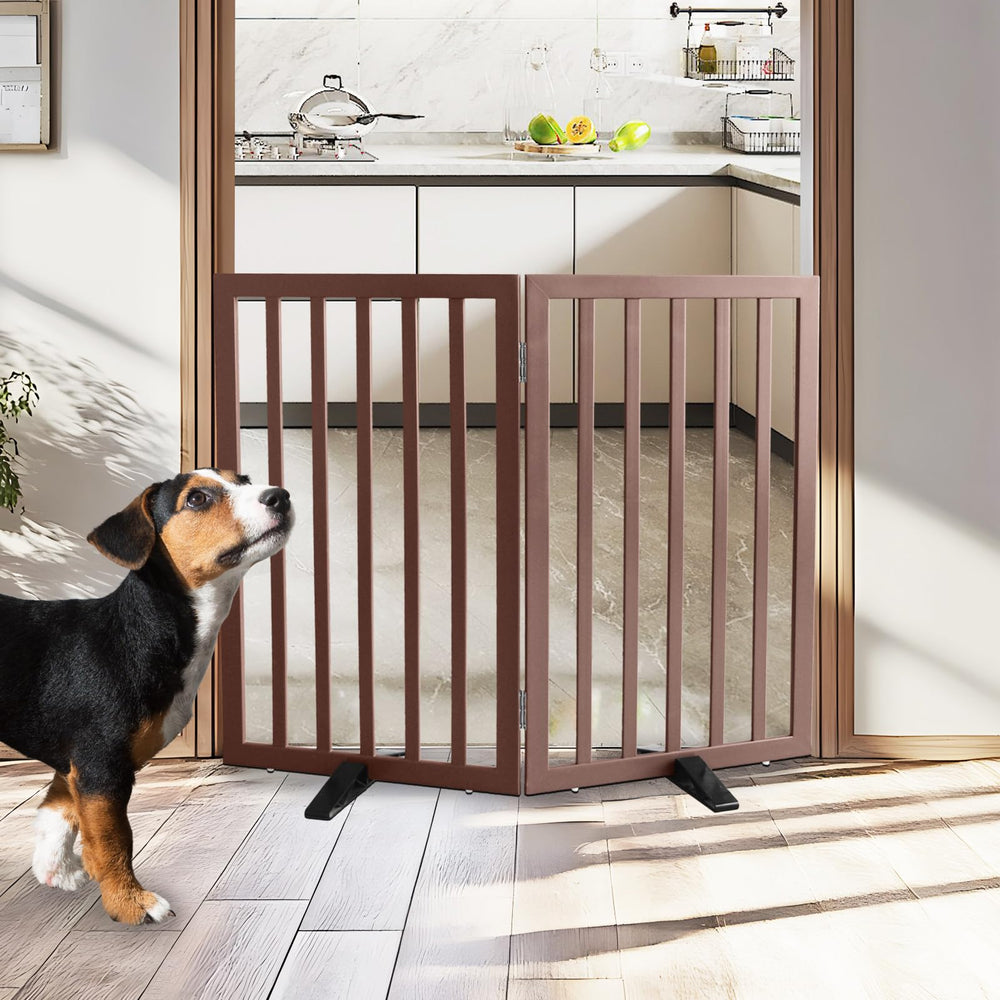 SFJC Dog Gate folded position shows space-saving storage and quick setup