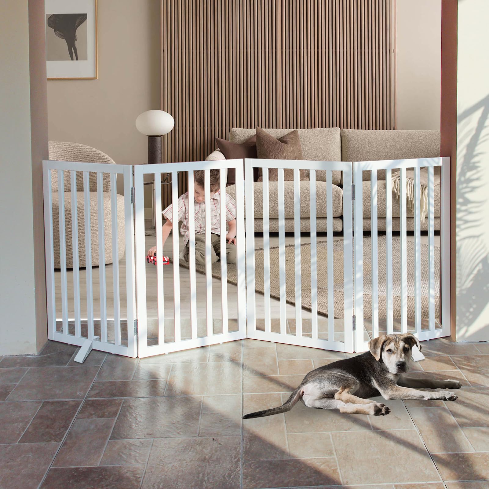 SFJC dog gate free standing base feet white floor protection