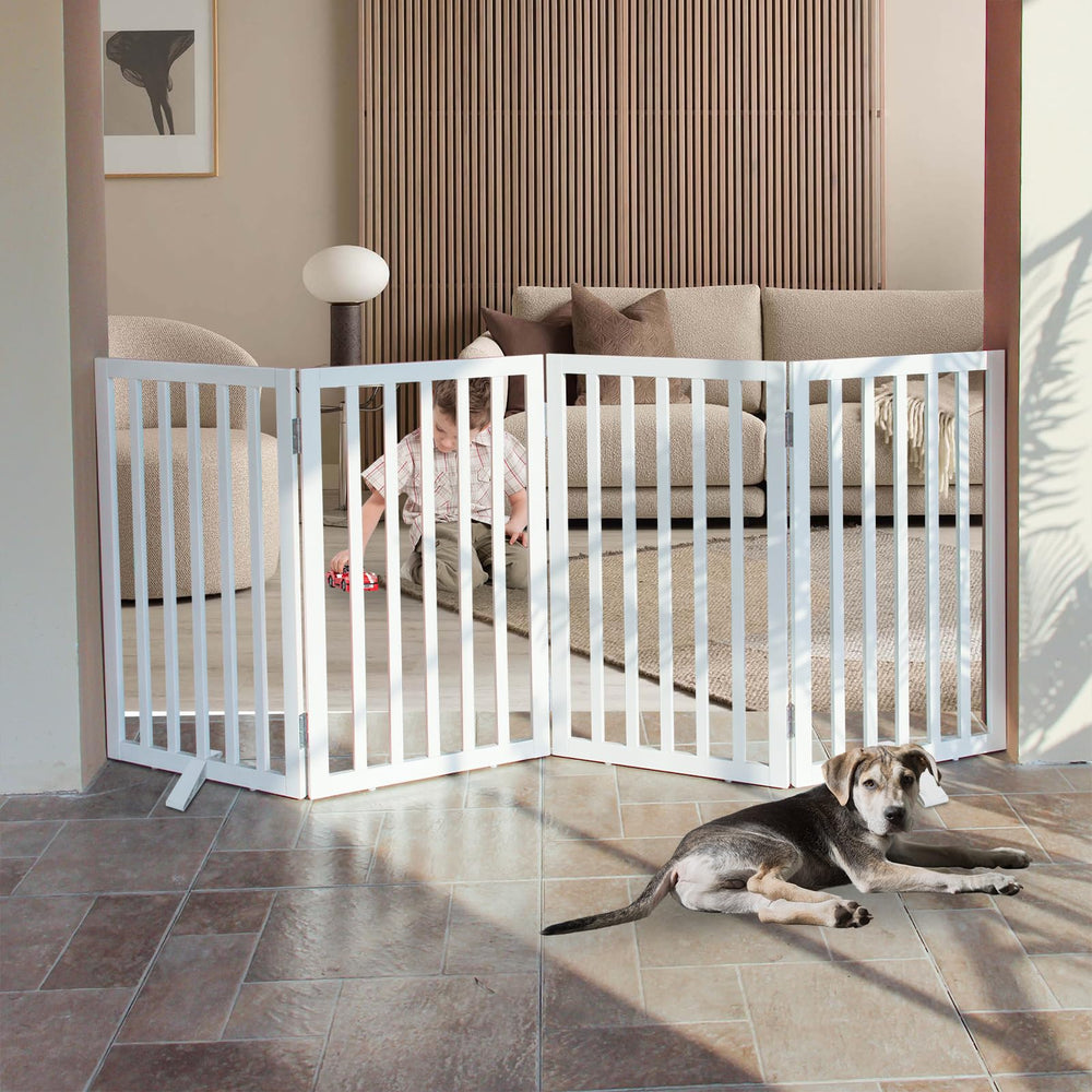 SFJC dog gate free standing base feet white floor protection