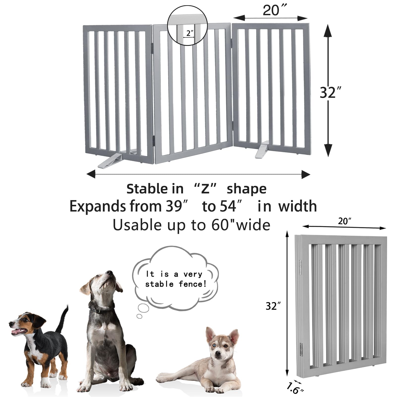 SFJC grey three-panel gate connected by stainless hinges.