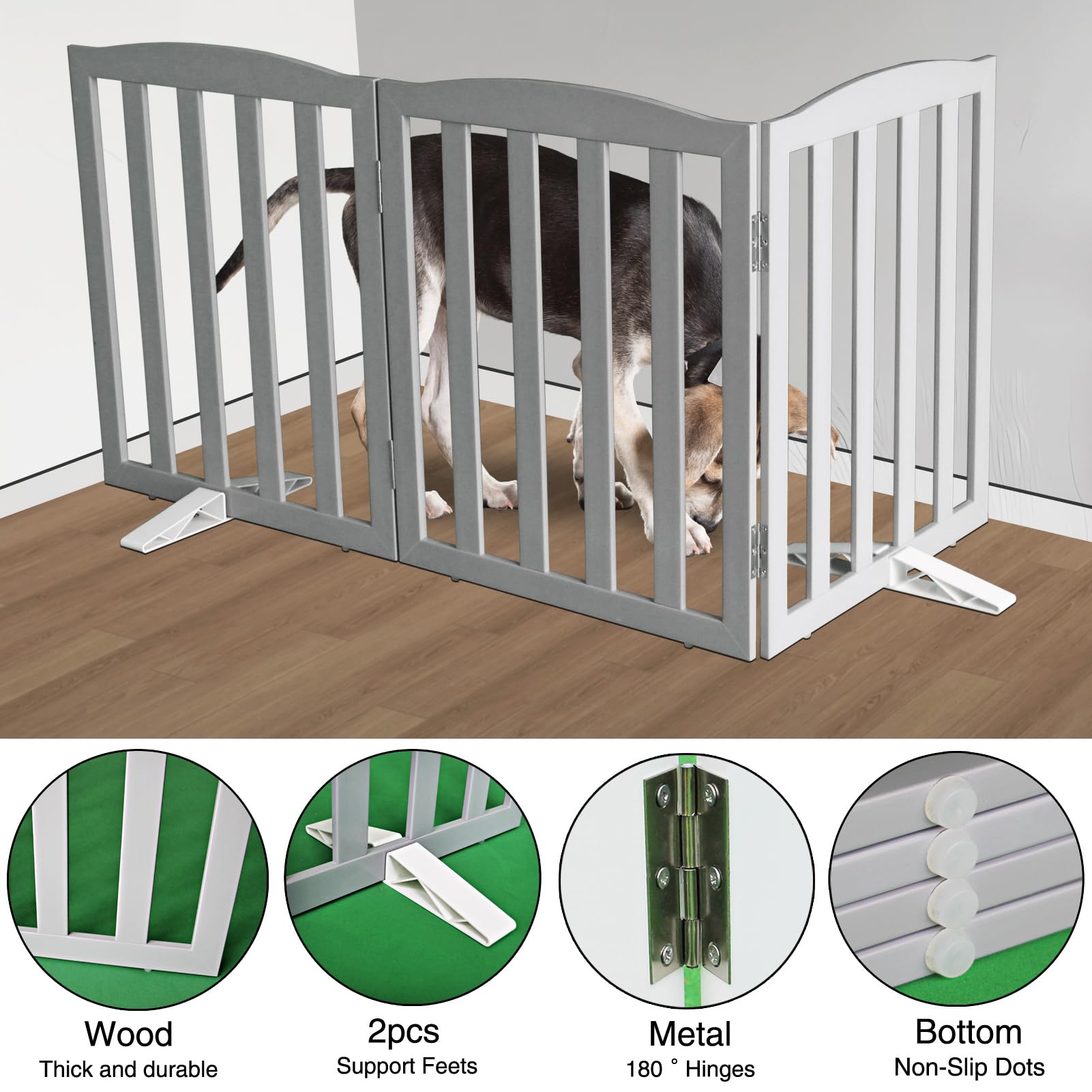 Sturdy stainless steel hinges secure SFJC gate panels for lasting flexibility.